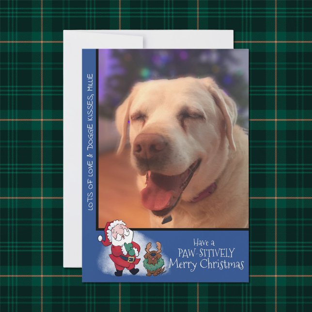 Tarjeta Festiva Laughing Santa Reindeer Lab Pet Photo Modern (Subido por el creador)