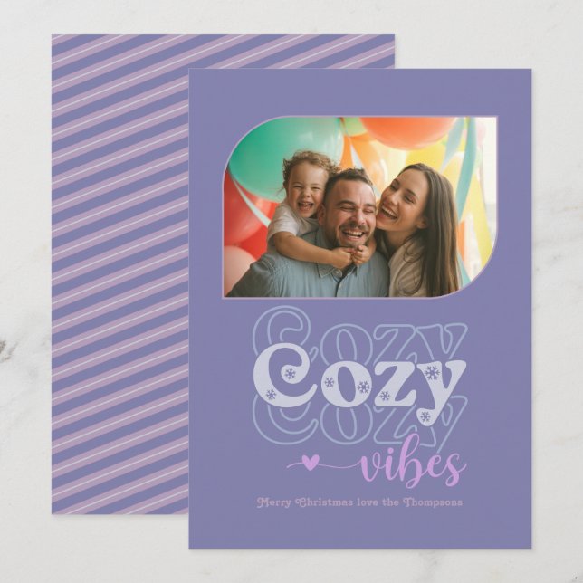 Tarjeta Festiva Lavanda escarpada Cosy Vibes sólo Navidades Foto (Anverso / Reverso)