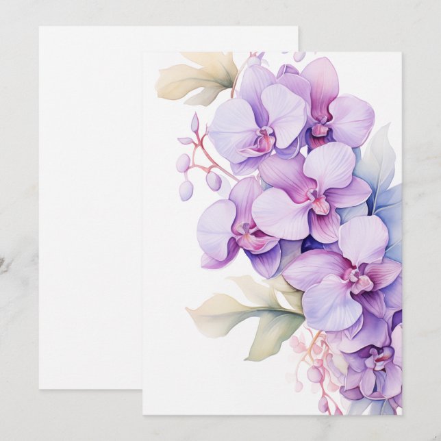 Tarjeta Festiva Lavanda Orquídeas Elegantes Ocasiones Especiales (Anverso / Reverso)