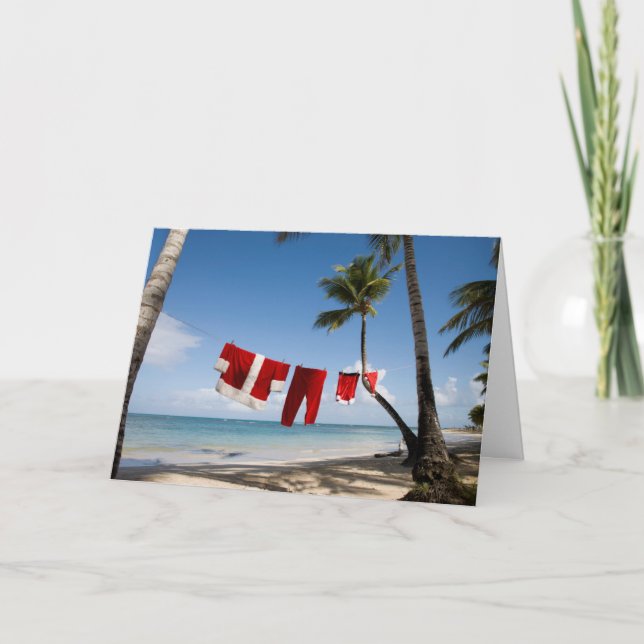 Tarjeta Festiva Lavandería de Santa en la playa (Anverso)