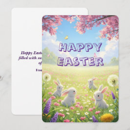 Tarjeta Festiva Lavender Easter Cute White Bunny Floral Spring 