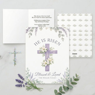 Tarjeta Festiva Lavender Floral Cross Christian Sunday invitation 