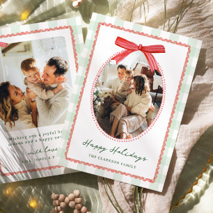 Tarjeta Festiva Lazo caprichoso rojo y verde elegante