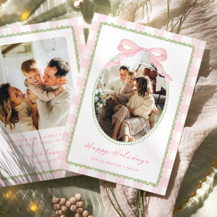 Tarjeta Festiva Lazo caprichoso rosa y verde elegante