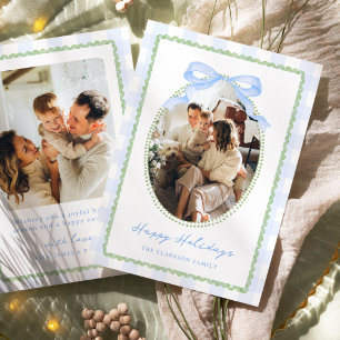 Tarjeta Festiva Lazo caprichoso verde y azul elegante