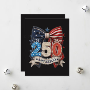 Tarjeta Festiva Lazo de bandera americana 250 aniversario Patrióti