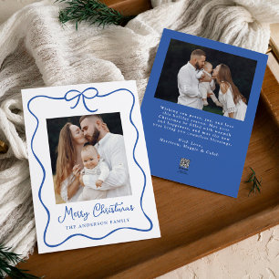 Tarjeta Festiva Lazo de cinta azul elegante 2 foto