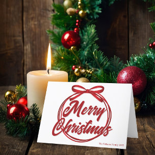 Tarjeta Festiva Lazo de cinta roja moderna con guión de Feliz Navi