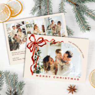 Tarjeta Festiva Lazo de cinta rojo boho navideño funky para 4 foto