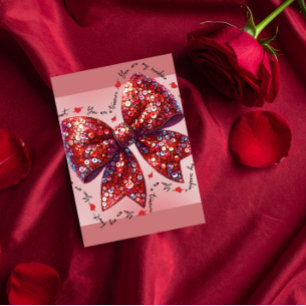 Tarjeta Festiva Lazo de lentejuelas rojas Glamurosas para San Vale