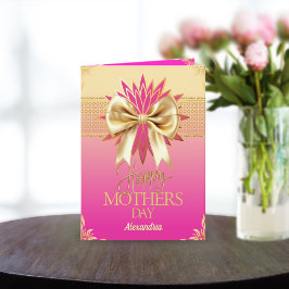 Tarjeta Festiva Lazo elegante rosa y dorado Día de la Madre de la