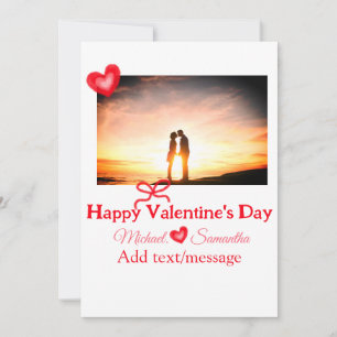 Tarjeta Festiva lazo rojo día de san valentín añadir foto nombre c
