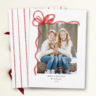 Tarjeta Festiva Lazo Rojo Dibujado a Mano Caprichoso Regalo Foto N