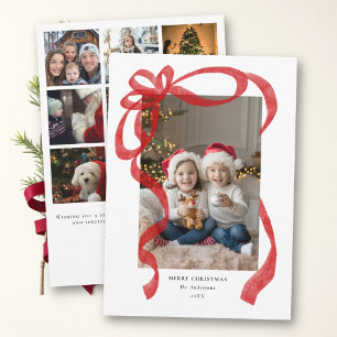 Tarjeta Festiva Lazo Rojo Navideño Familiar Moderno y Caprichoso