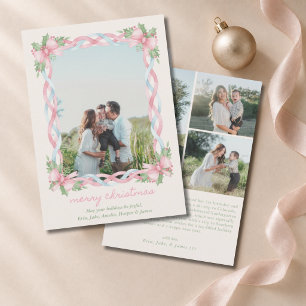 Tarjeta Festiva Lazo rosa grandmillennial para 4 fotos con texto F