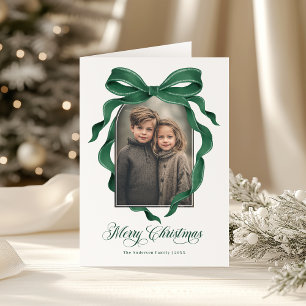 Tarjeta Festiva Lazo verde temperamental Foto personalizada Navida