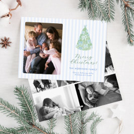 Tarjeta Festiva Lazos Azules Caprichosos En La Foto Del Árbol De N