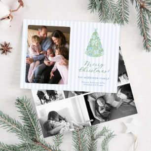 Tarjeta Festiva Lazos Azules Caprichosos En La Foto Del Árbol De N