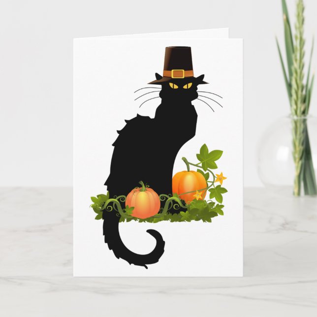 Tarjeta Festiva Le Chat Noir Acción de Gracias y peregrinación Tur (Anverso)