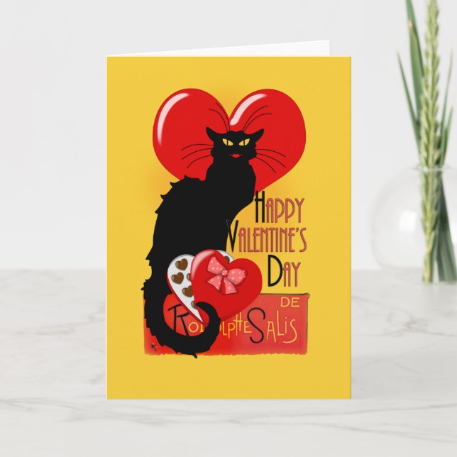 Tarjeta Festiva Le Chat Noir Día de San Valentín (Anverso)