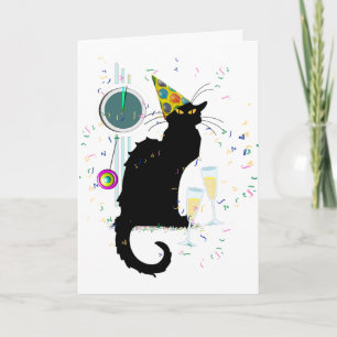Tarjeta Festiva Le Chat Noir Feliz Año Nuevo Fiesta
