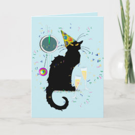 Tarjeta Festiva Le Chat Noir Feliz Año Nuevo Fiesta