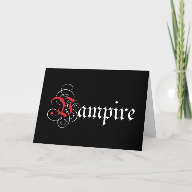 Tarjeta Festiva ¡Le chupo! - Vampiro caligráfico (Anverso)