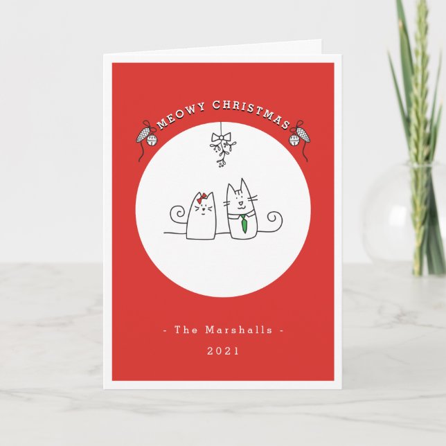 Tarjeta Festiva Le Deseamos Un Gato De Navidades Meowy Red Sin Fot (Anverso)