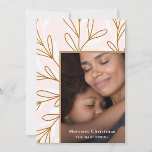 Tarjeta Festiva Leafy Faux Gold Frame Rubor Photo Navidades