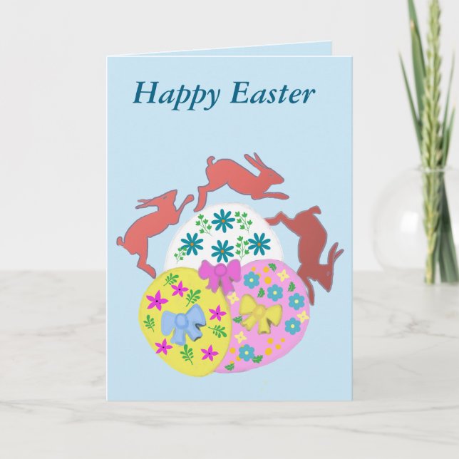Tarjeta Festiva Leaping Hares editable Easter (Anverso)