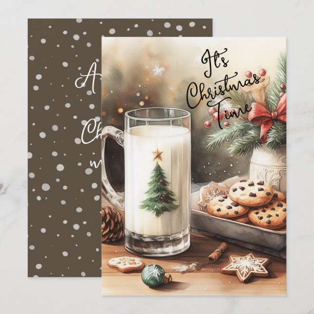 Tarjeta Festiva Leche y galletas para Santa (Anverso / Reverso)
