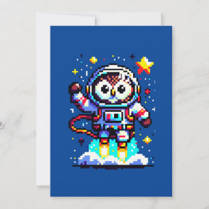 Tarjeta Festiva Lechuza cósmica: Explorador de espacio de 8 bits