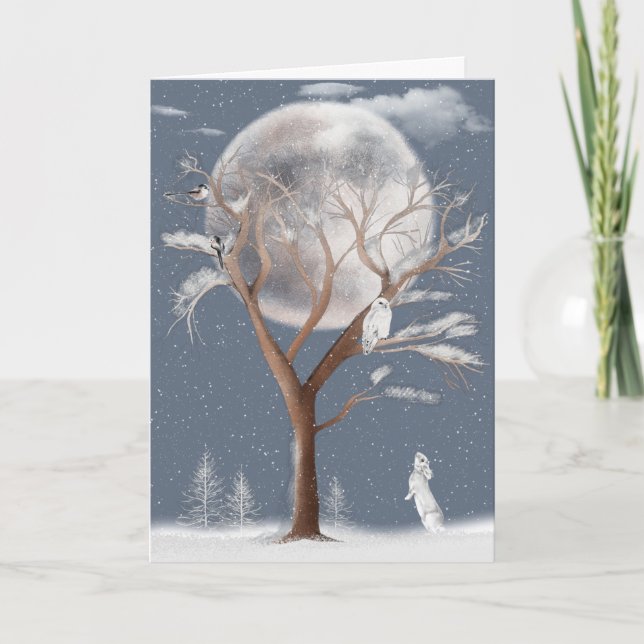 Tarjeta Festiva Lechuza de invierno pensando en ti (Anverso)