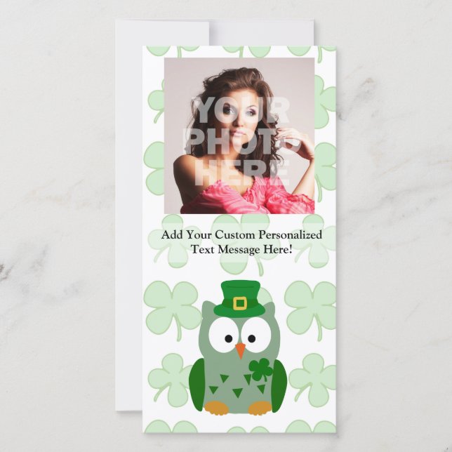 Tarjeta Festiva Lechuza del Día de San Patricio (Anverso)
