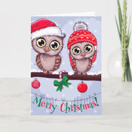 Tarjeta Festiva Lechuza dulce en Navidades