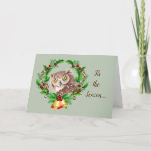 Tarjeta Festiva Lechuza graciosa de Navidades con humor de pájaro