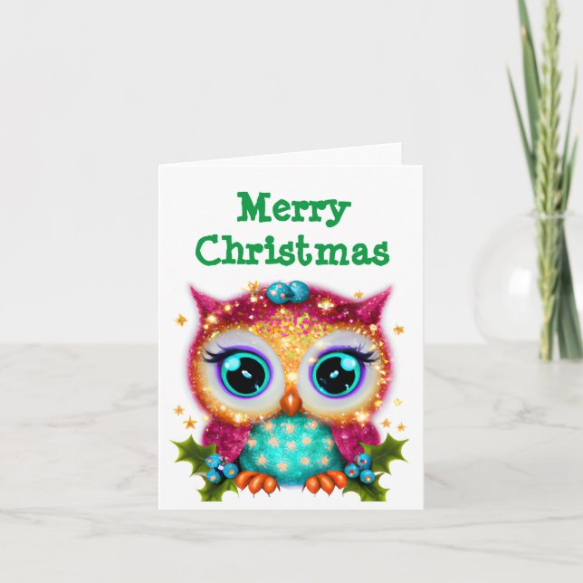 Tarjeta Festiva Lechuza Kawaii dulce y adorable (Anverso)