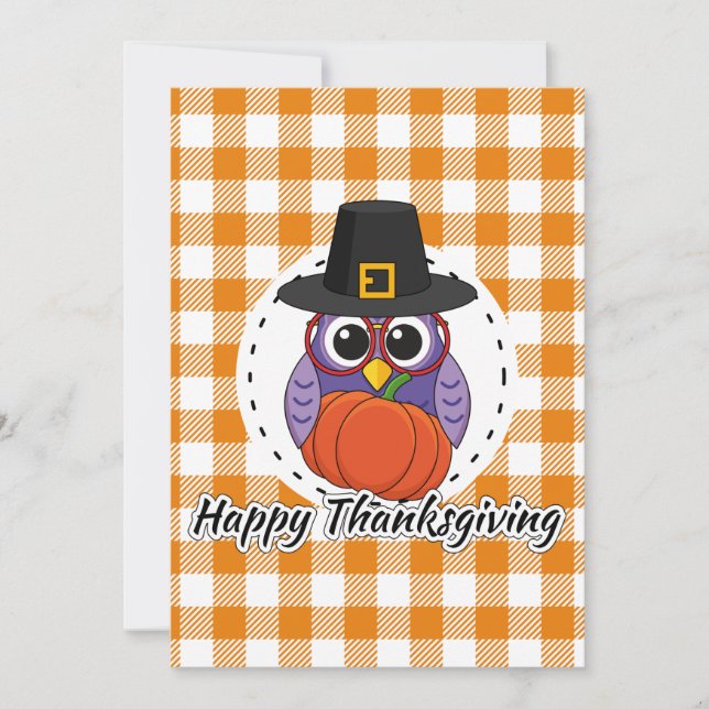 Tarjeta Festiva Lechuza peregrina sobre Naranja sembrada - Feliz D (Anverso)