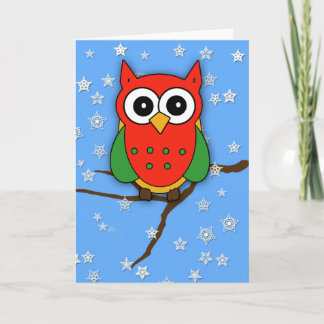 Tarjeta Festiva Lechuza Roja y Verde Adorable para Navidades