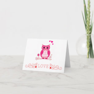 Tarjeta Festiva Lechuza rosa linda Valentine de amor