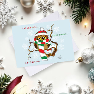 Tarjeta Festiva Lechuza Snowflake navidades