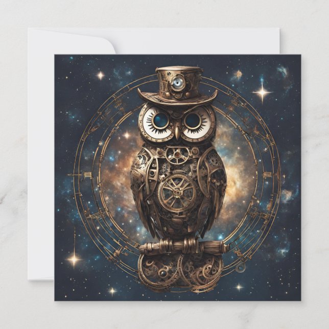 Tarjeta Festiva Lechuza Steampunk (Anverso)