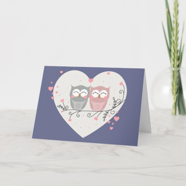 Tarjeta Festiva Lechuzas enamoradas (Anverso)