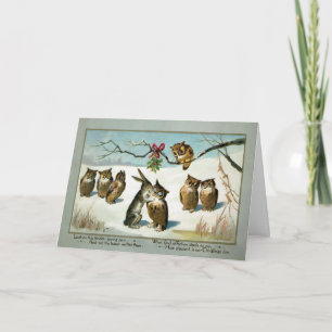 Tarjeta Festiva Lechuzas victorianas antiguas