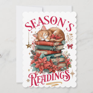 Tarjeta Festiva Lecturas de Temporada Gatito Acogedor 