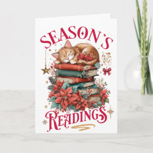 Tarjeta Festiva Lecturas de Temporada Gatito Acogedor 