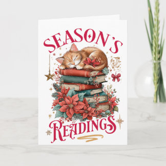 Tarjeta Festiva Lecturas de Temporada Gatito Acogedor 