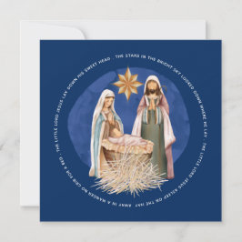Tarjeta Festiva Lejos De Una Gran Letra Natividad Escena Azul