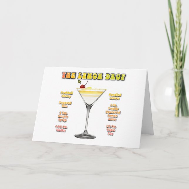 Tarjeta Festiva LEMON DROP MARTINI Cocktail Recipe Arte (Anverso)