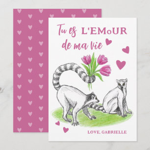 Tarjeta Festiva Lemur con tulipanes amor romántico curioso cita fr